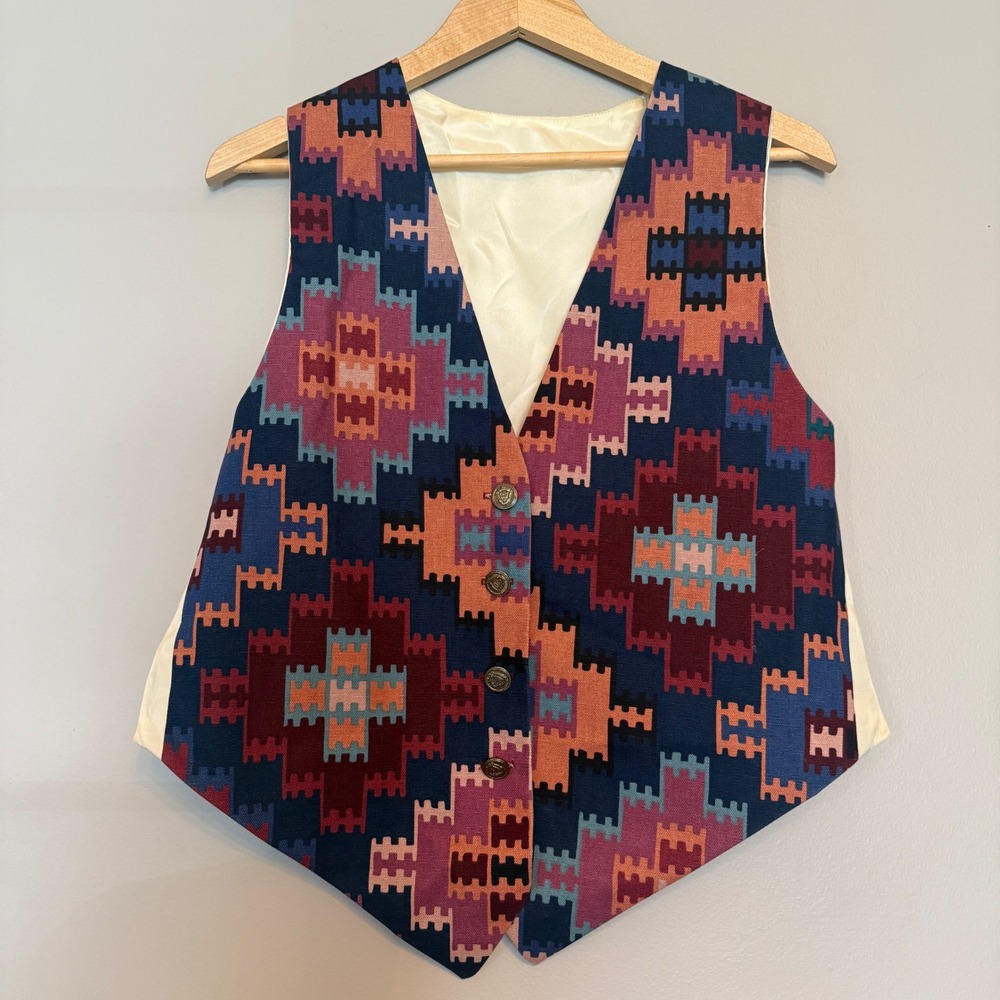 A Brod Vintage Southwestern Geometric Tapestry Vest‎ Multicolor Mens Large USA